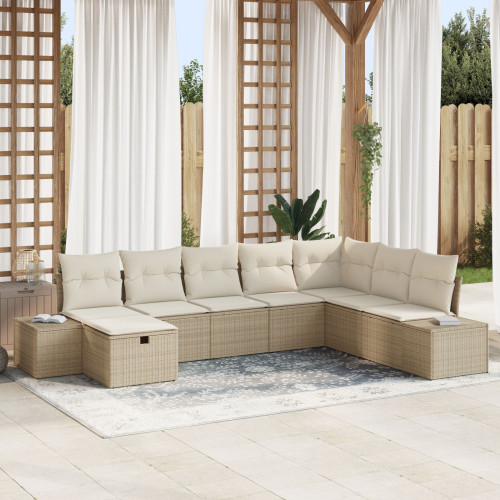 vidaXL Trädgårdsoffset med kudde 8 pcs Beige konstrotting