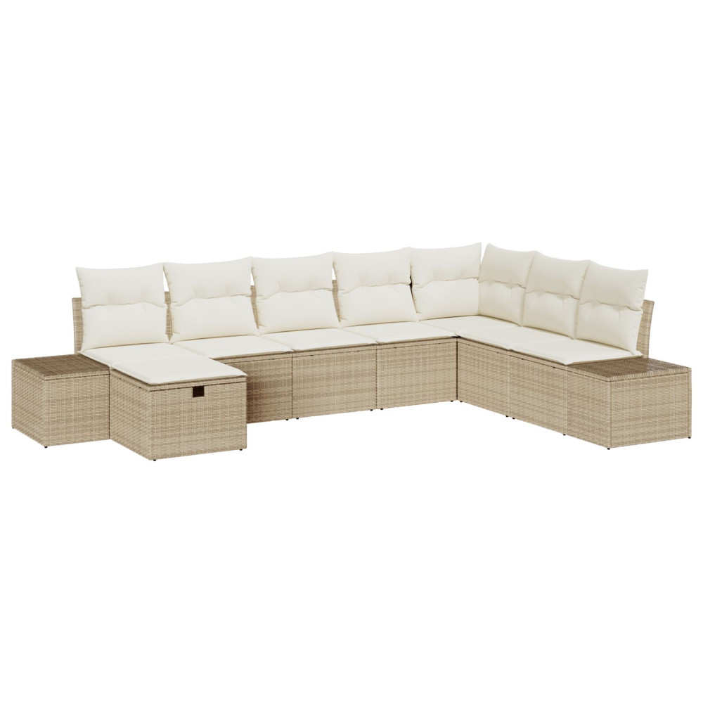 Produktbild för Trädgårdsoffset med kudde 8 pcs Beige konstrotting