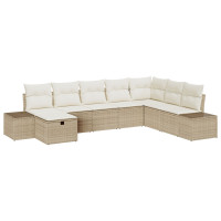 Produktbild för Trädgårdsoffset med kudde 8 pcs Beige konstrotting