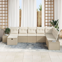 Produktbild för Trädgårdsoffset med kudde 8 pcs Beige konstrotting
