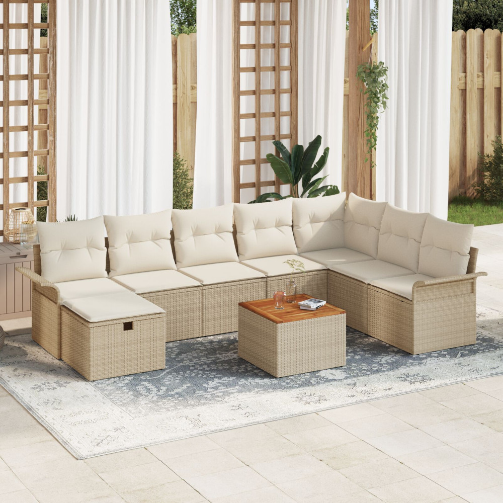 Produktbild för Trädgårdsoffset med kudde med lagring 9 pcs Beige konstrotting
