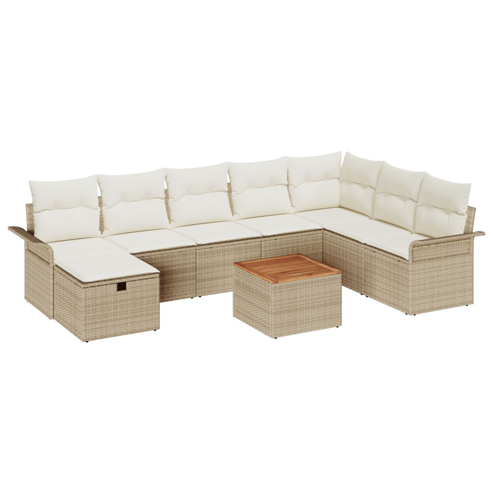 Produktbild för Trädgårdsoffset med kudde med lagring 9 pcs Beige konstrotting
