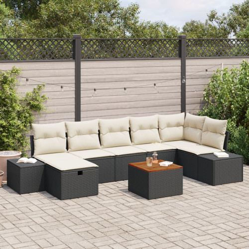 vidaXL Trädgårdsoffset med kudde med lagring 8 pcs Svart Poly rattan