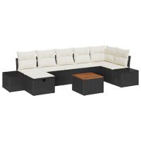 Produktbild för Trädgårdsoffset med kudde med lagring 8 pcs Svart Poly rattan