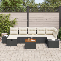 Produktbild för Trädgårdsoffset med kudde med lagring 8 pcs Svart Poly rattan