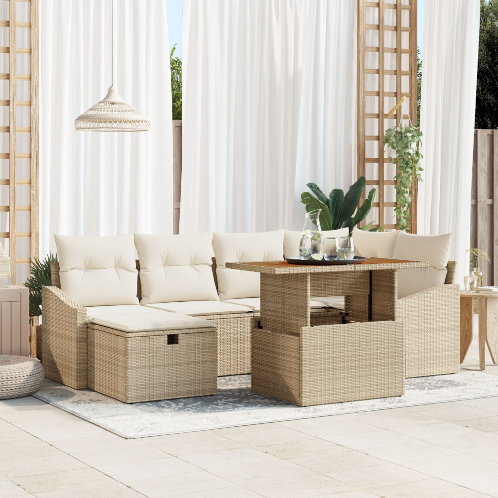 Produktbild för Trädgårdsoffset 7 pcs Beige konstrotting