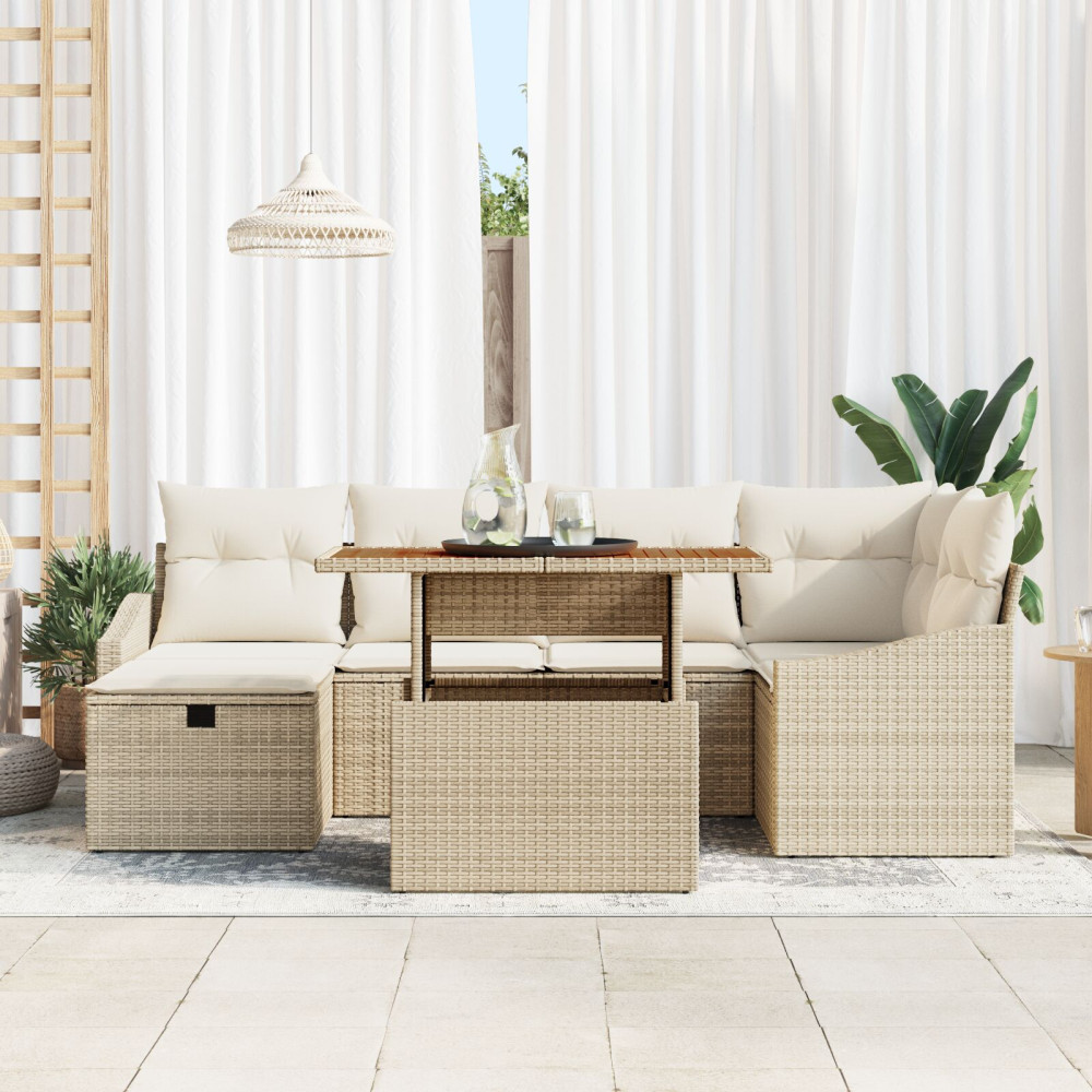 Produktbild för Trädgårdsoffset 7 pcs Beige konstrotting