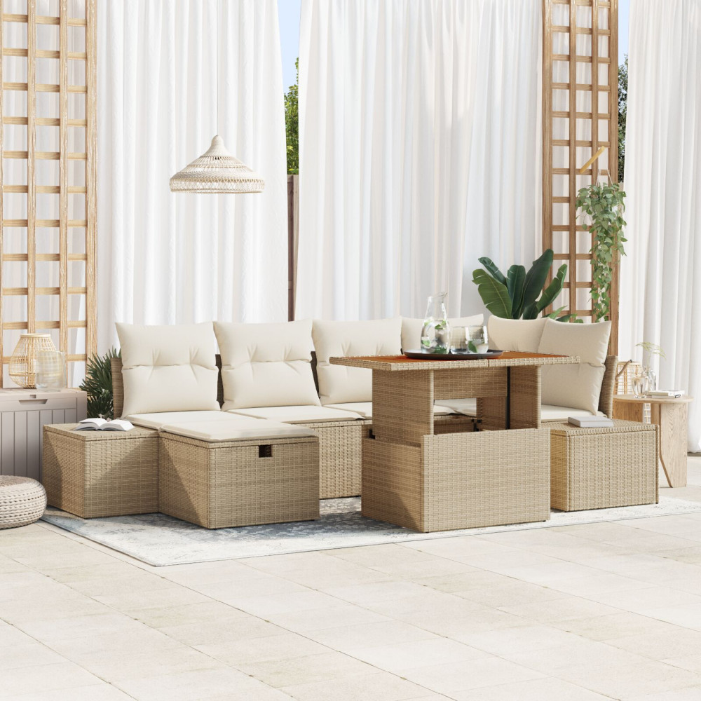 Produktbild för Trädgårdsoffset 7 pcs Beige konstrotting