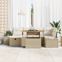 Produktbild för Trädgårdsoffset 7 pcs Beige konstrotting
