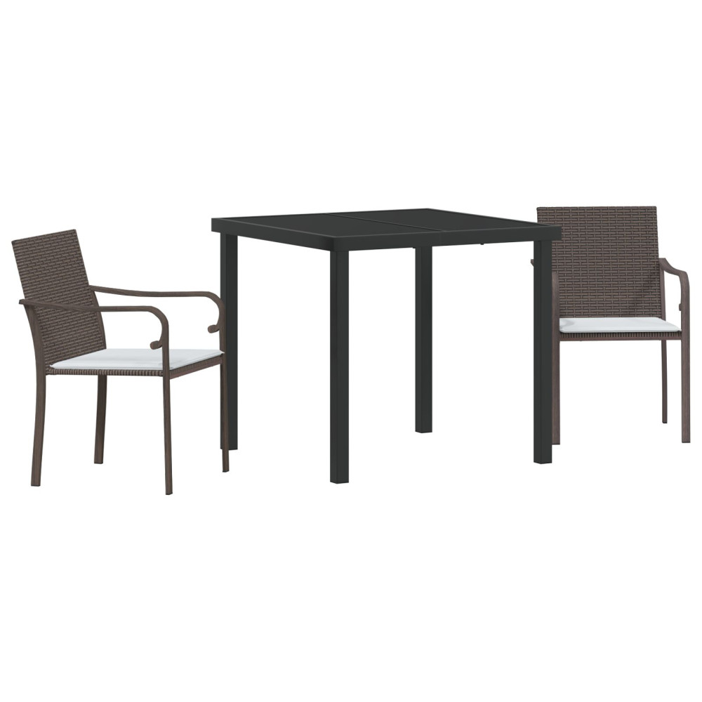 Produktbild för Trädgårdsmöbelset 3 pcs Brun och svart PE Rattan