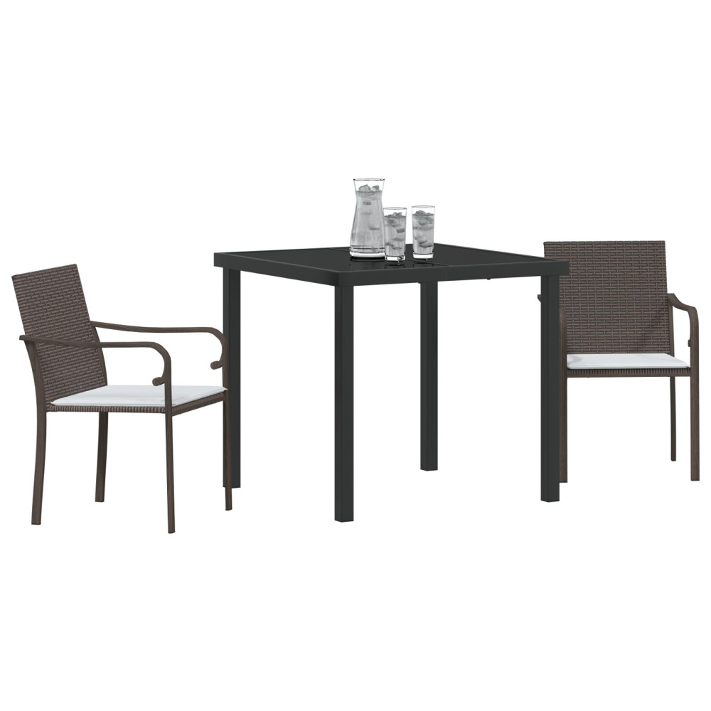 Produktbild för Trädgårdsmöbelset 3 pcs Brun och svart PE Rattan