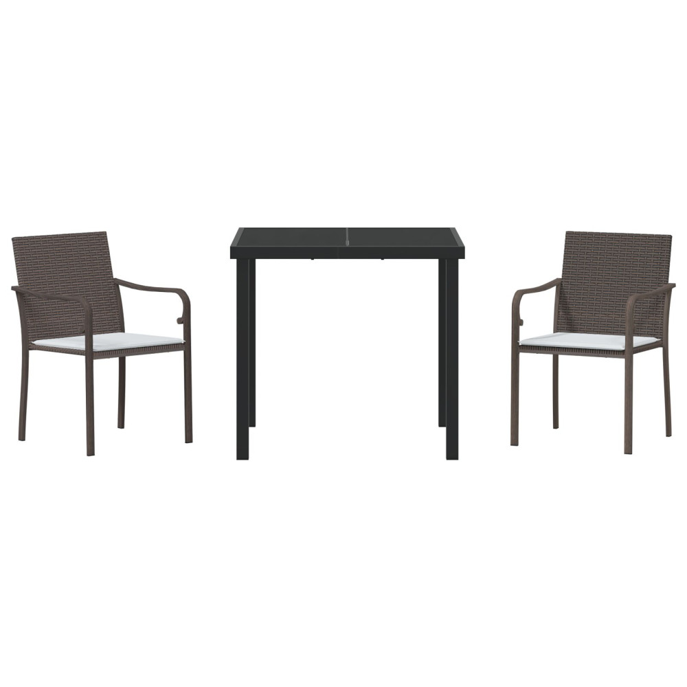Produktbild för Trädgårdsmöbelset 3 pcs Brun och svart PE Rattan