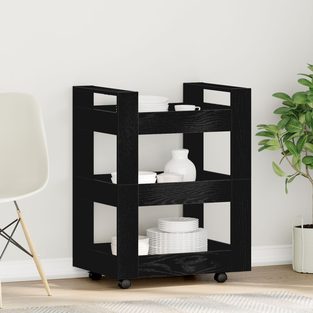 Produktbild för Köksvagn Svart Ek 60 x 45 x 80 cm Konstruerat trä