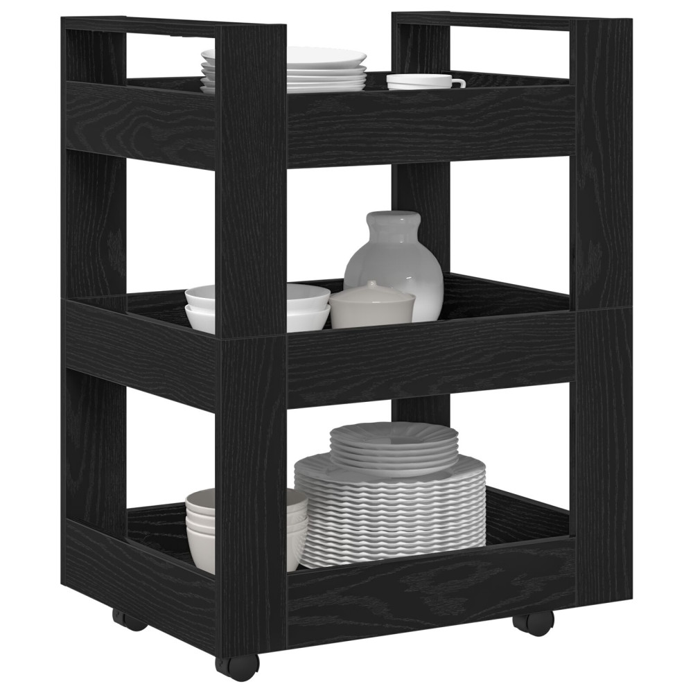Produktbild för Köksvagn Svart Ek 60 x 45 x 80 cm Konstruerat trä