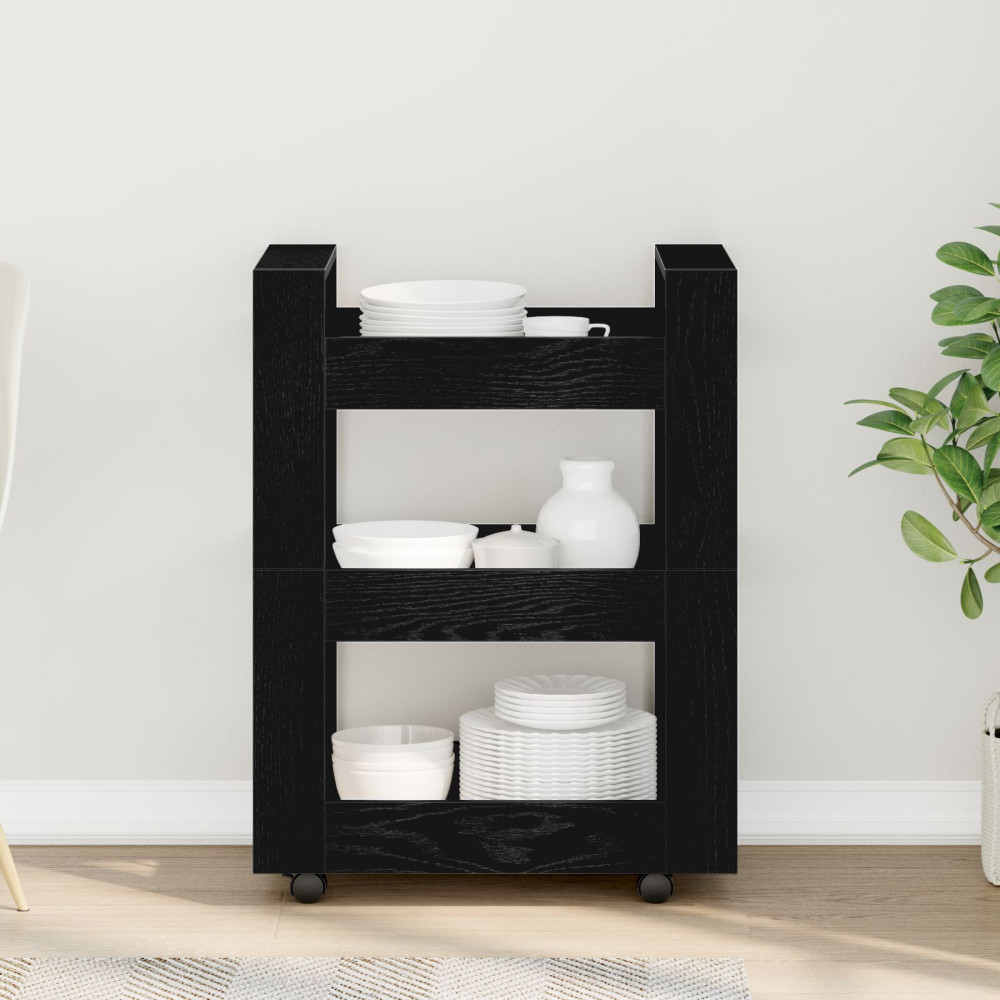 Produktbild för Köksvagn Svart Ek 60 x 45 x 80 cm Konstruerat trä