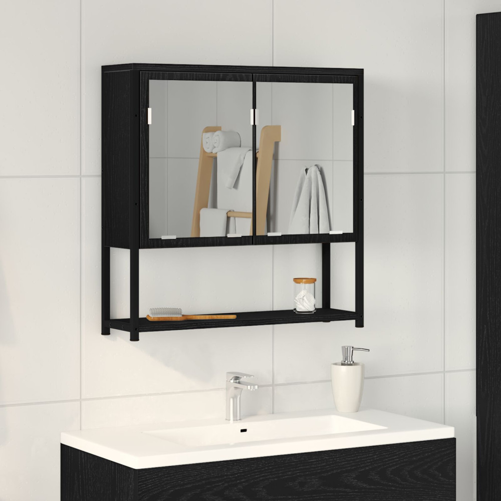 Produktbild för Spegelskåp med hylla Svart Ek 60 x 16 x 60 cm Konstruerat trä