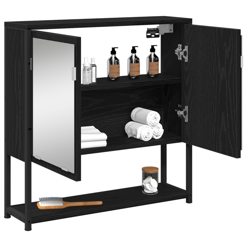 Produktbild för Spegelskåp med hylla Svart Ek 60 x 16 x 60 cm Konstruerat trä