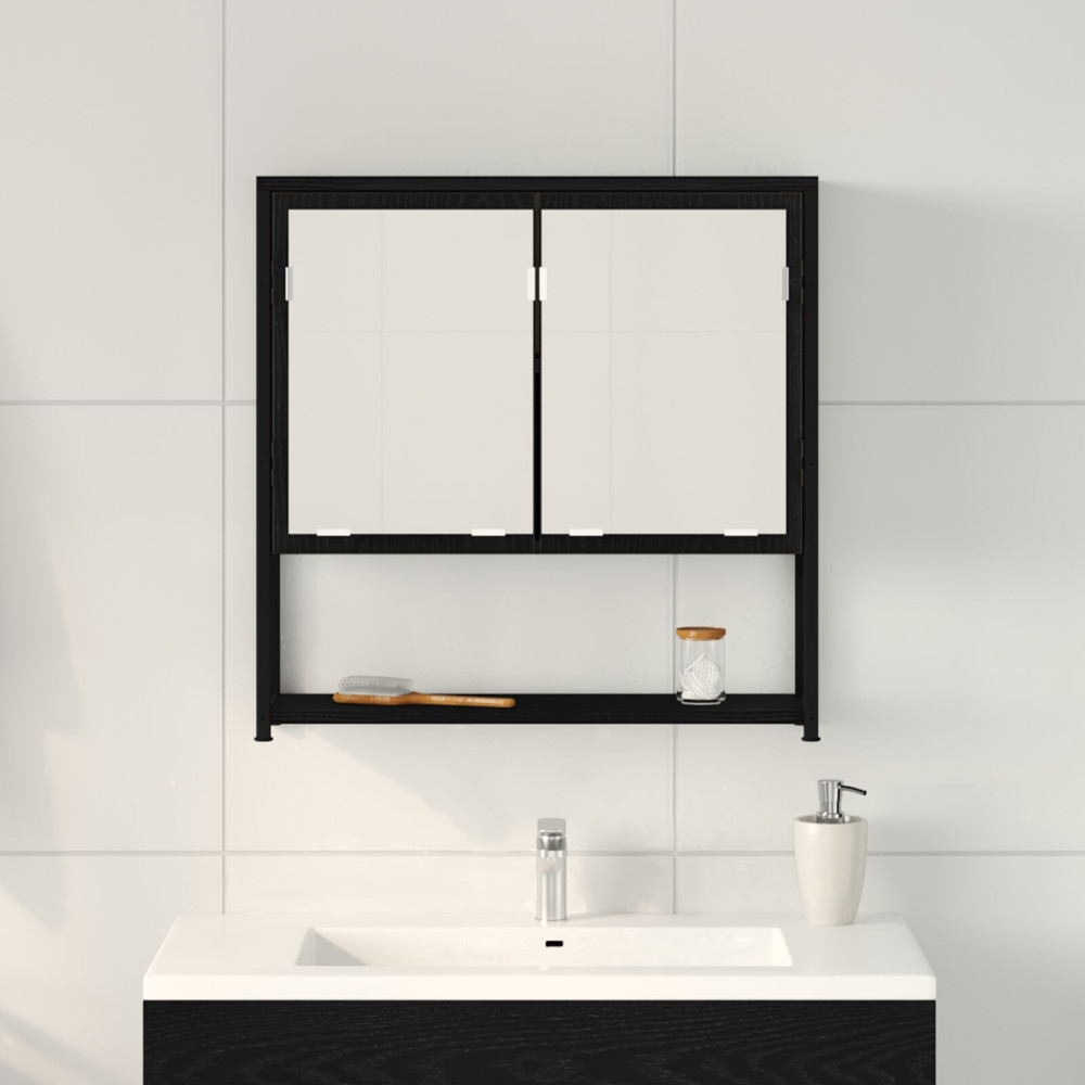 Produktbild för Spegelskåp med hylla Svart Ek 60 x 16 x 60 cm Konstruerat trä