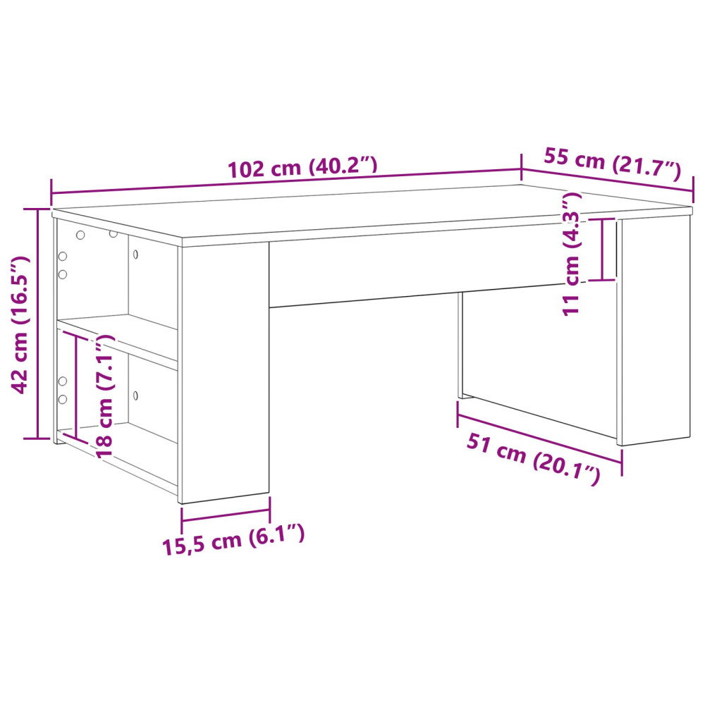 Produktbild för Kaffeebord Svart Ek 102 x 55 x 42 cm Konstruerat trä