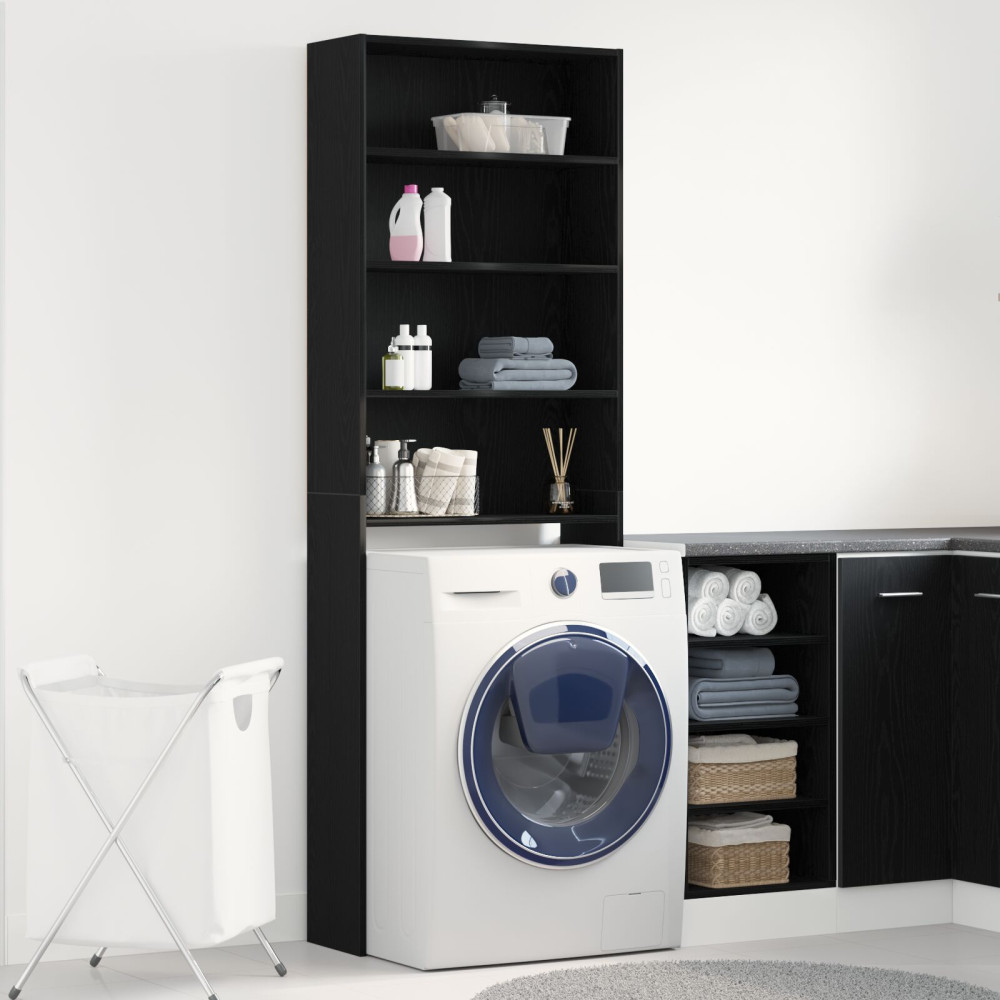 Produktbild för Tvättmaskinskåp Svart Ek 64 x 24 x 190 cm Konstruerat trä