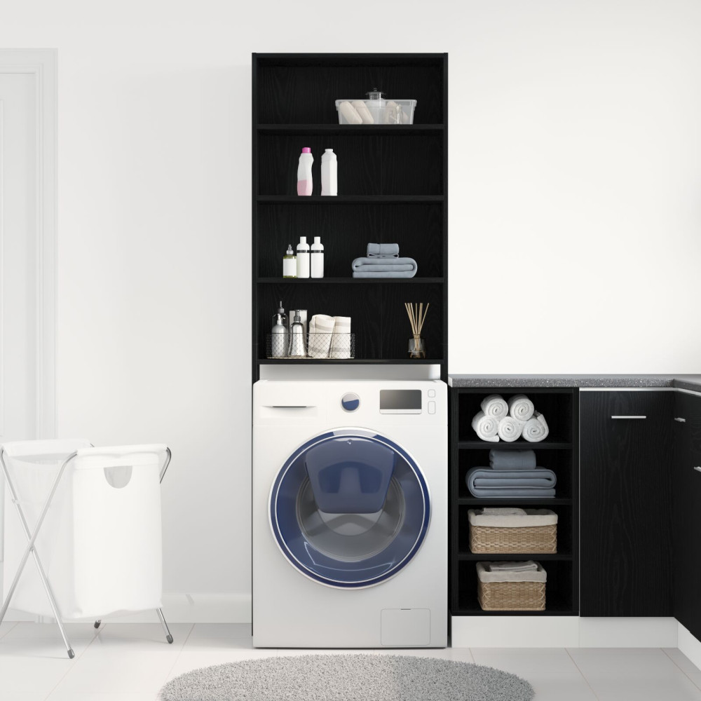 Produktbild för Tvättmaskinskåp Svart Ek 64 x 24 x 190 cm Konstruerat trä