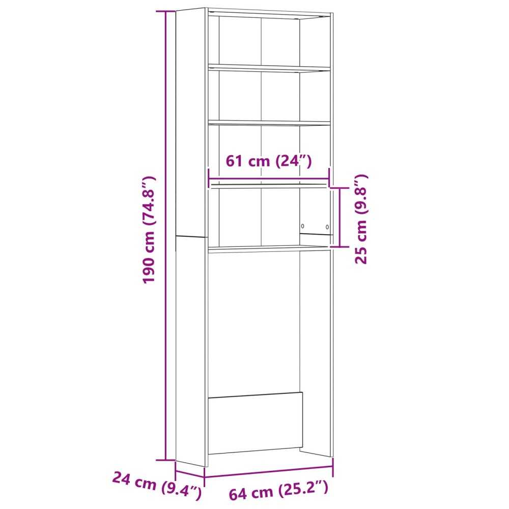 Produktbild för Tvättmaskinskåp Svart Ek 64 x 24 x 190 cm Konstruerat trä