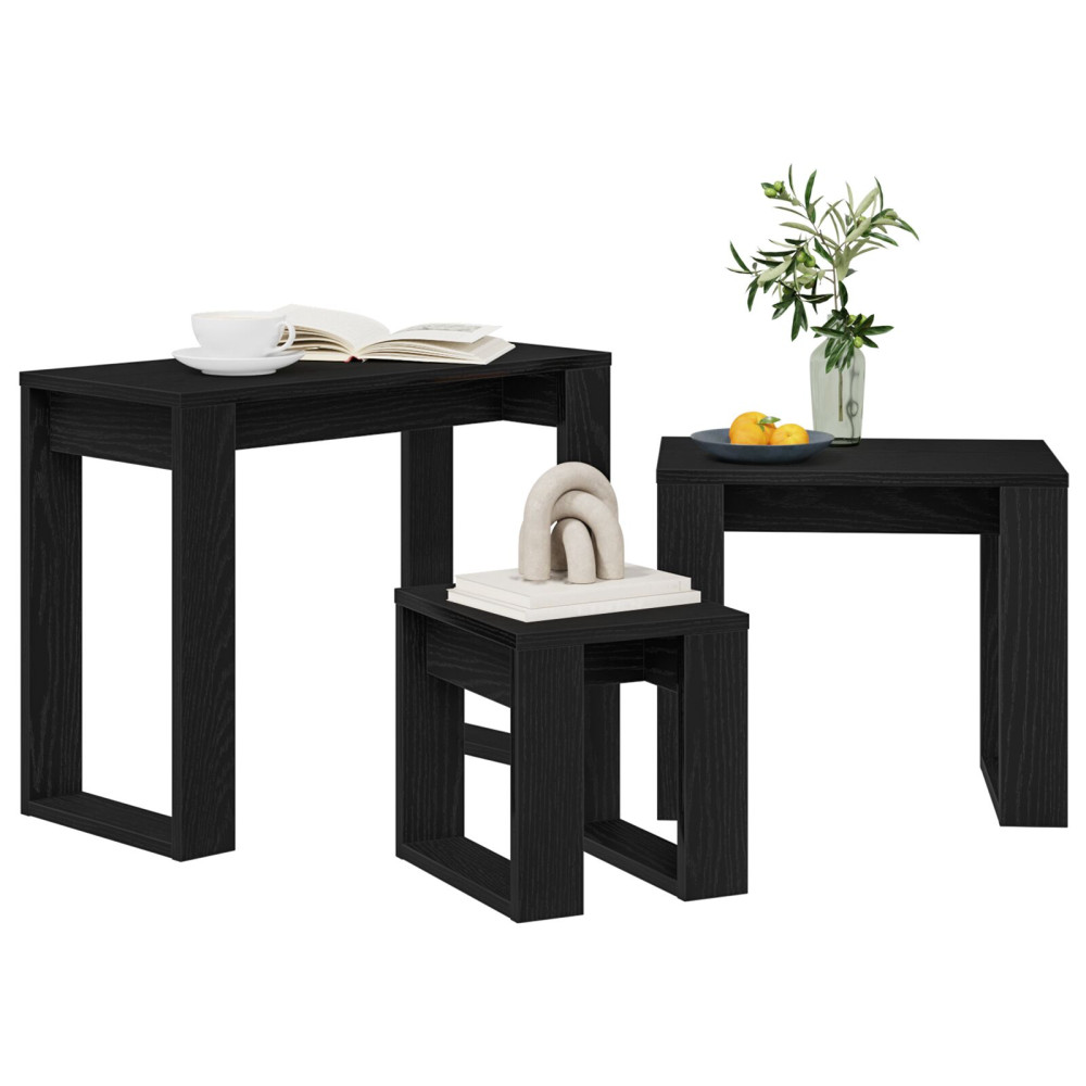 Produktbild för Satsbord 3 pcs Svart Ek Konstruerat trä