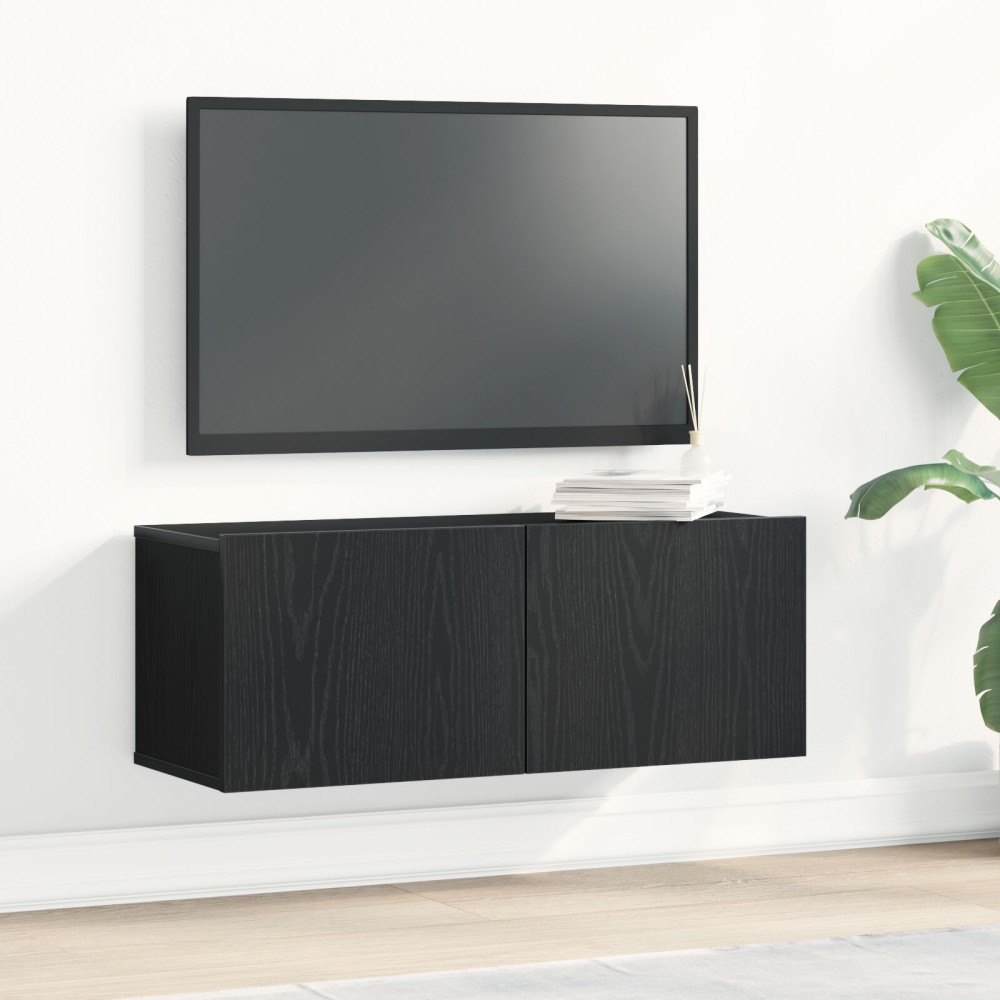 Produktbild för TV-skåp 2 pcs Svart Ek 80 x 30 x 30 cm Konstruerat trä