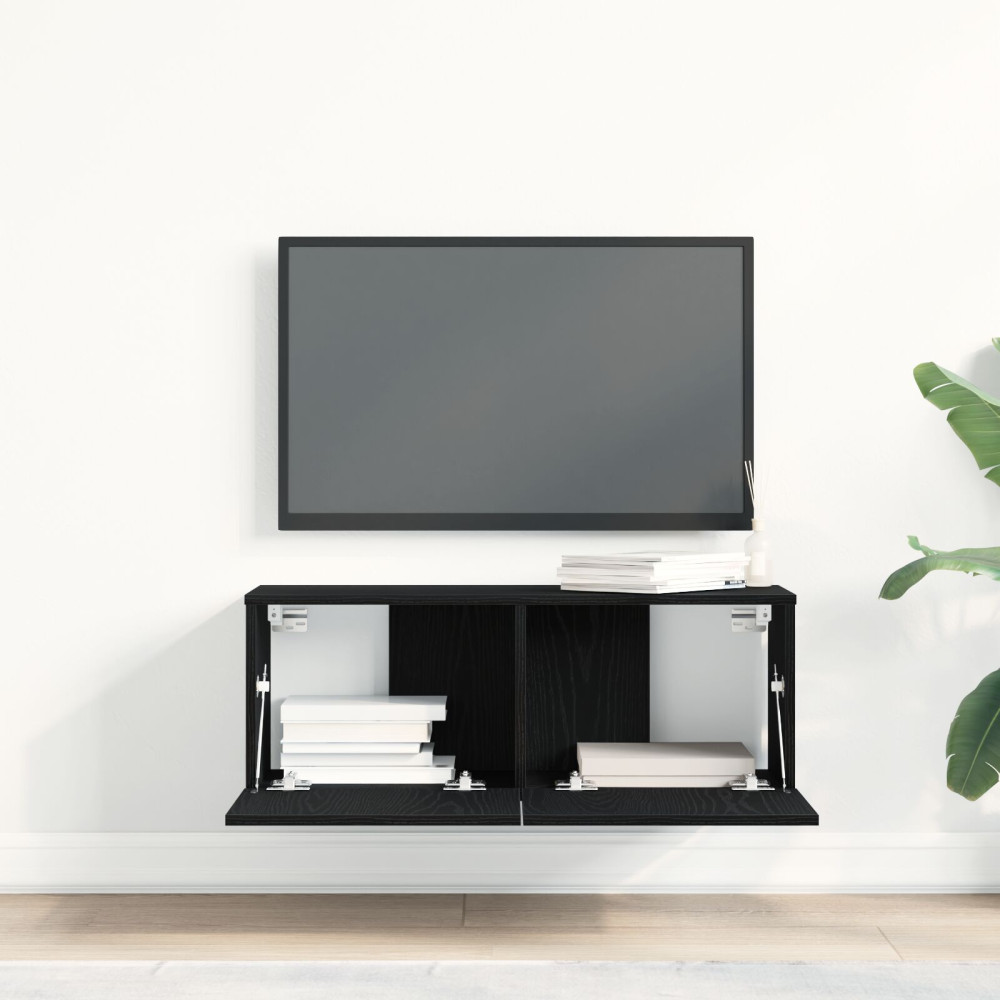 Produktbild för TV-skåp 2 pcs Svart Ek 80 x 30 x 30 cm Konstruerat trä