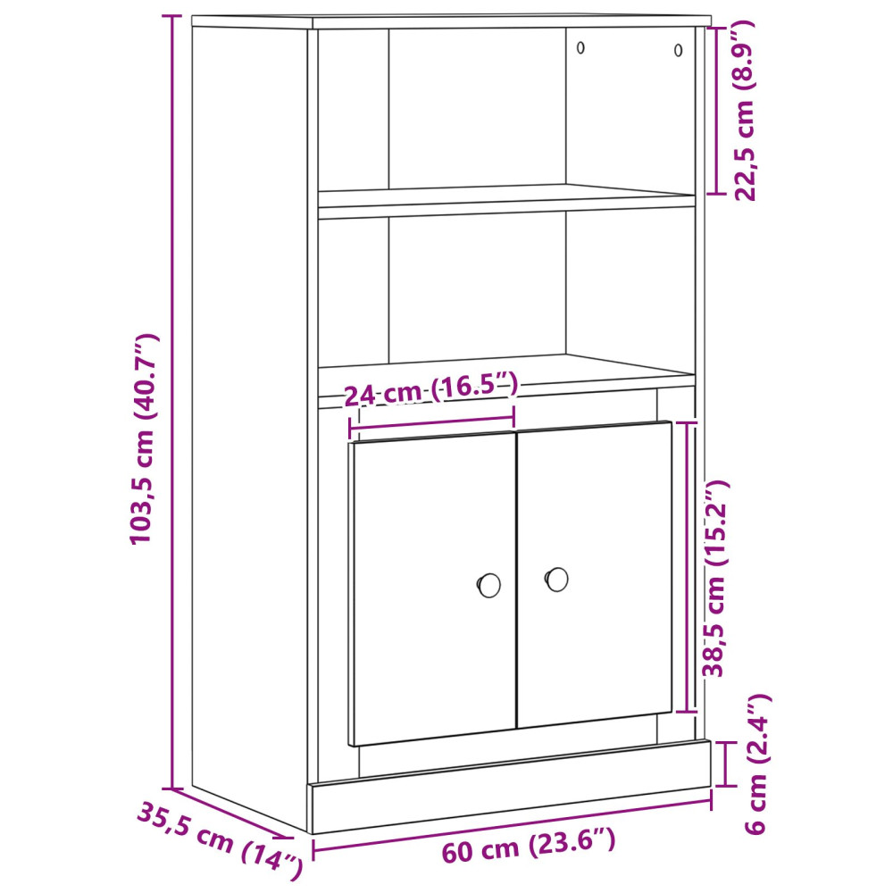 Produktbild för Högskåp Svart Ek 60 x 35.5 x 103.5 cm Konstruerat trä