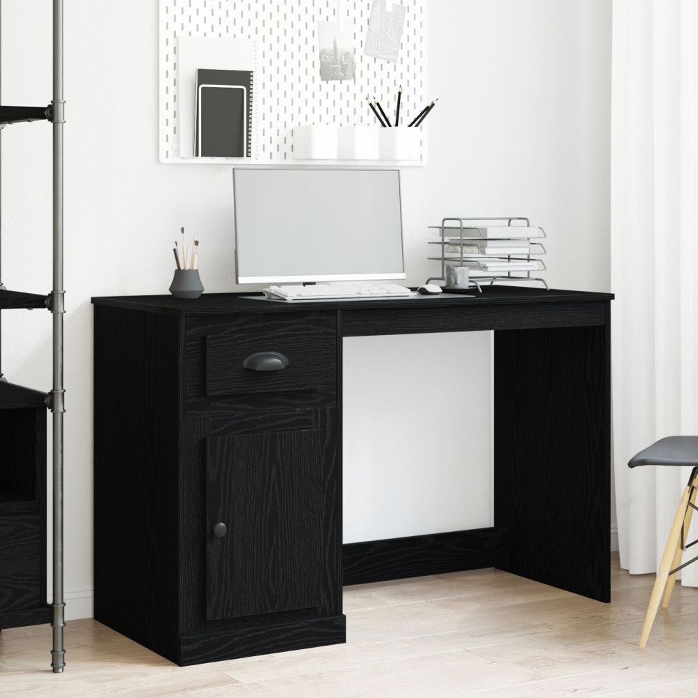 Produktbild för Skrivbord med låda Svart Ek 50 x 115 x 75 cm Konstruerat trä