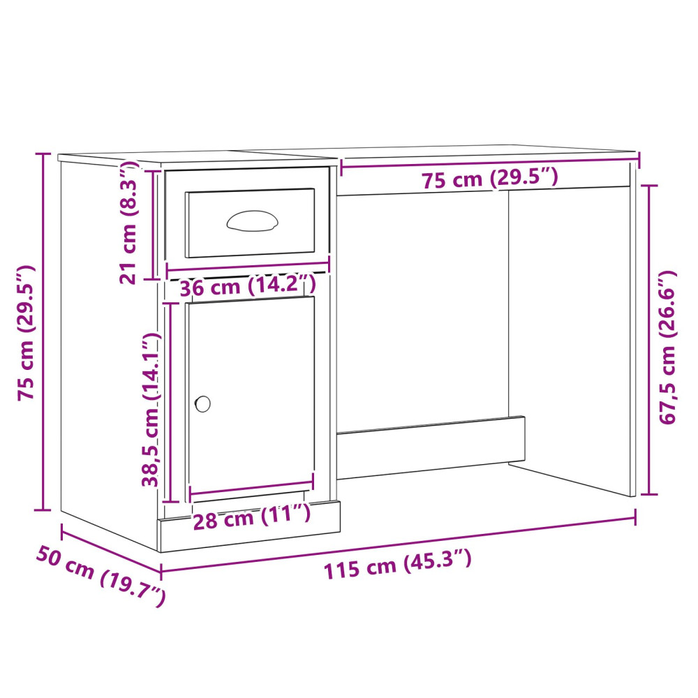 Produktbild för Skrivbord med låda Svart Ek 50 x 115 x 75 cm Konstruerat trä