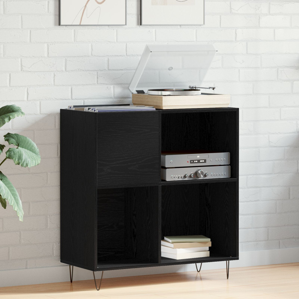 Produktbild för Skivskåp med hylla Svart Ek 85 x 38 x 89 cm Konstruerat trä