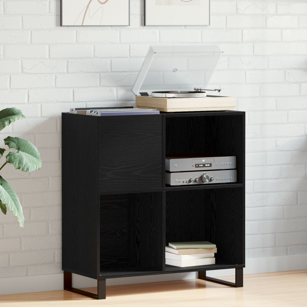 Produktbild för Skivskåp med hylla Svart Ek 85 x 38 x 89 cm Konstruerat trä