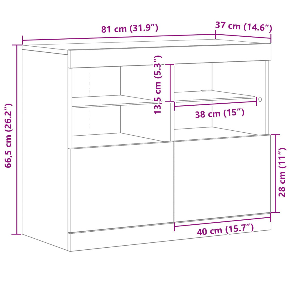 Produktbild för LED-sido bord Brun 81 x 37 x 66,5 cm Konstruerat trä