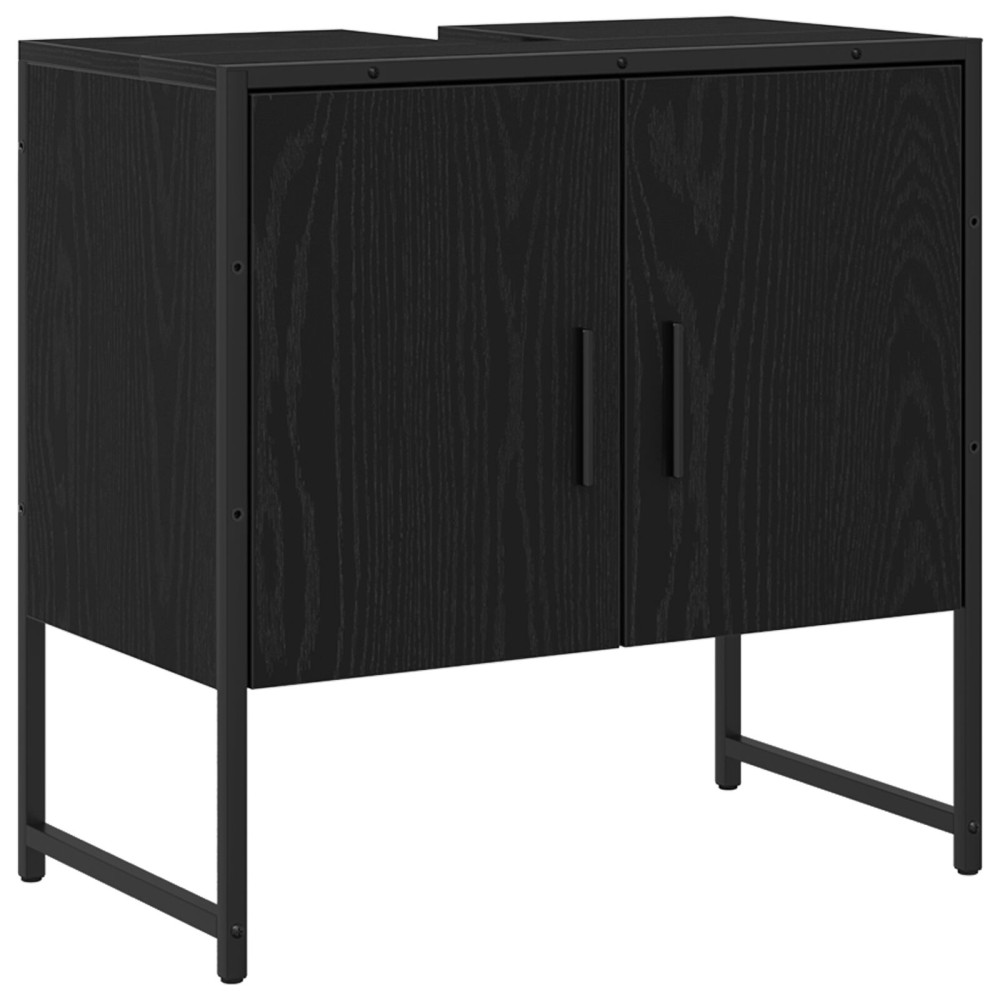 Produktbild för Badrumsskåp med handfat med lagring Svart Ek 60 x 30 x 60 cm