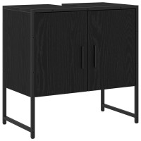 Produktbild för Badrumsskåp med handfat med lagring Svart Ek 60 x 30 x 60 cm