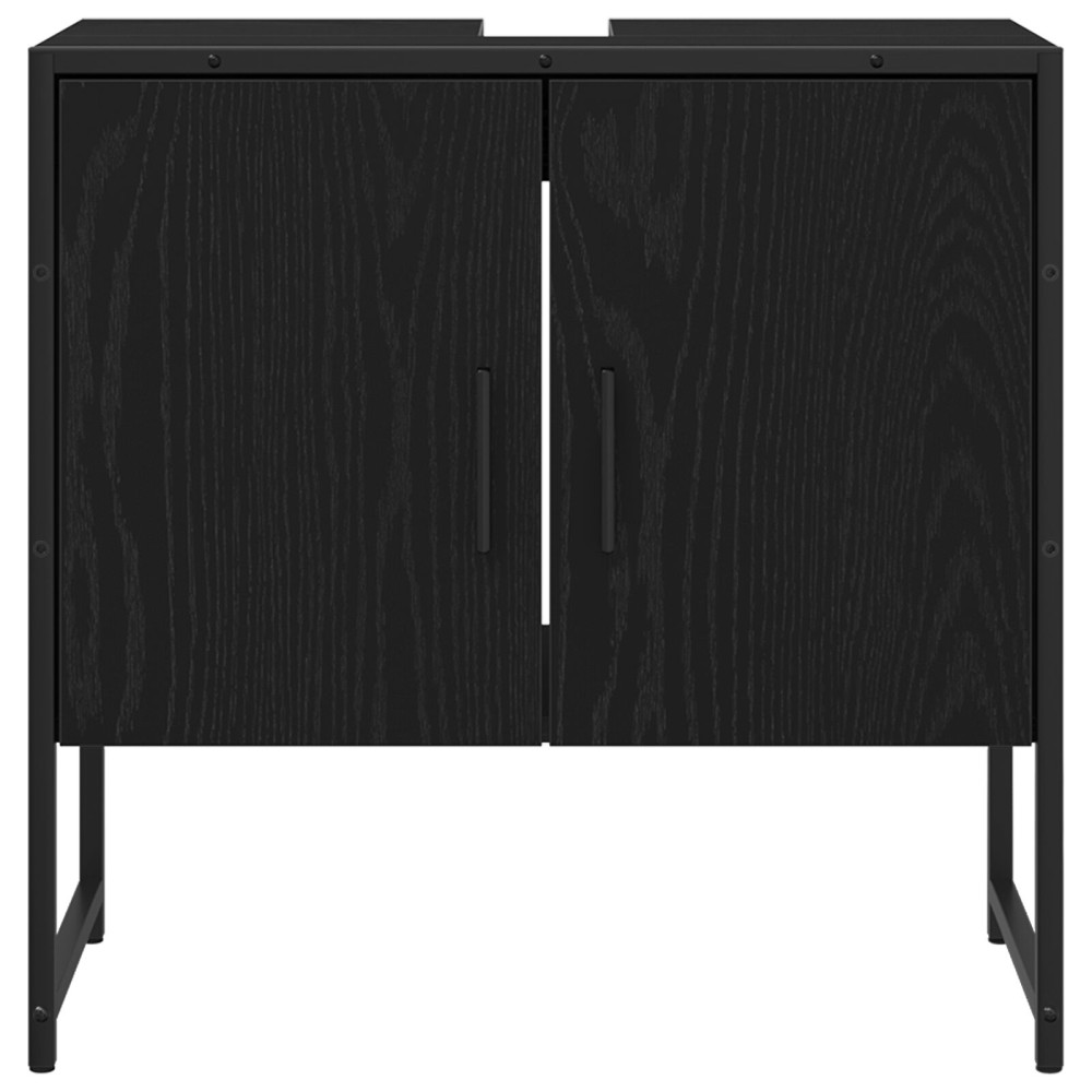 Produktbild för Badrumsskåp med handfat med lagring Svart Ek 60 x 30 x 60 cm