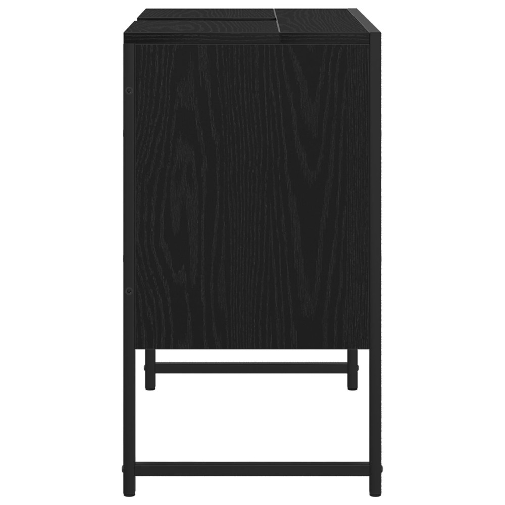 Produktbild för Badrumsskåp med handfat med lagring Svart Ek 60 x 30 x 60 cm