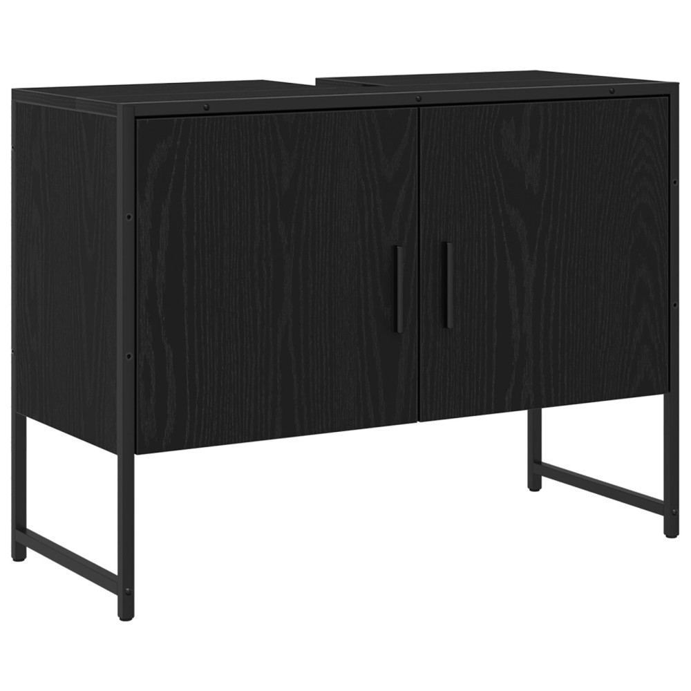 Produktbild för Badrumsskåp med handfat med lagring Svart Ek 80 x 30 x 60 cm