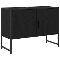 Produktbild för Badrumsskåp med handfat med lagring Svart Ek 80 x 30 x 60 cm
