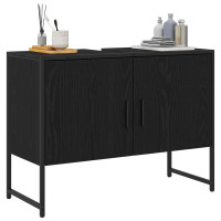 Produktbild för Badrumsskåp med handfat med lagring Svart Ek 80 x 30 x 60 cm
