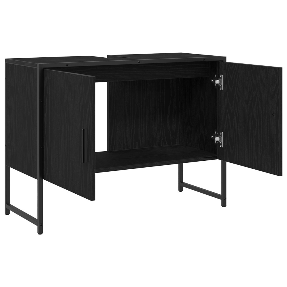 Produktbild för Badrumsskåp med handfat med lagring Svart Ek 80 x 30 x 60 cm