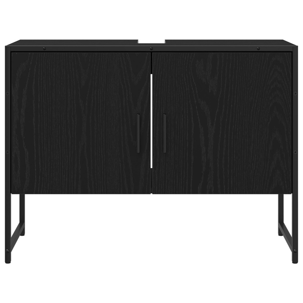 Produktbild för Badrumsskåp med handfat med lagring Svart Ek 80 x 30 x 60 cm