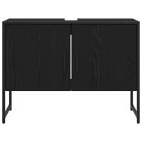 Produktbild för Badrumsskåp med handfat med lagring Svart Ek 80 x 30 x 60 cm