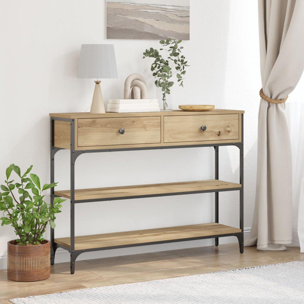 Produktbild för Konsolbord med låda Artisan Ek 100 x 25 x 75 cm Konstruerat trä
