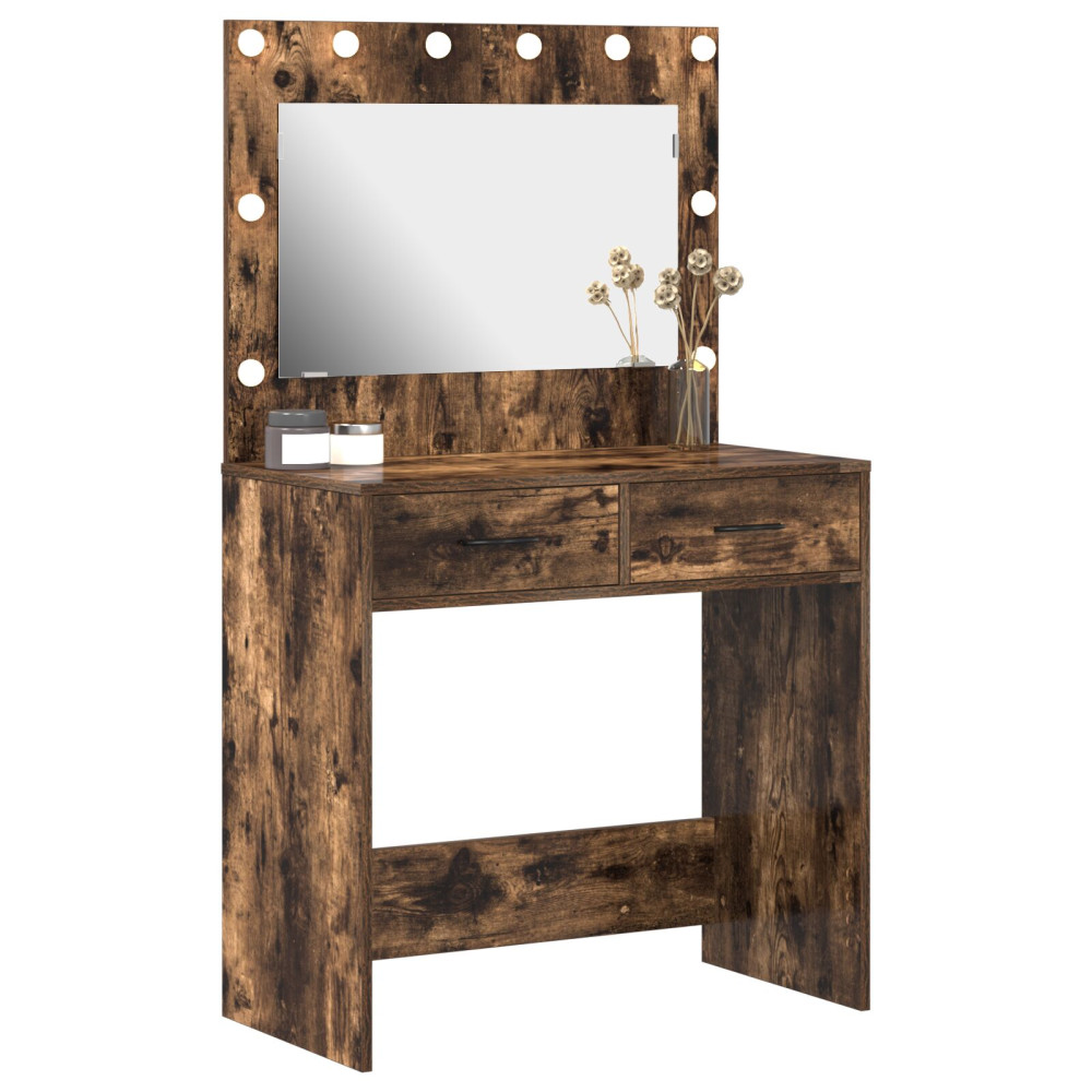 Produktbild för Smyckebord med låda Rökt ek 78,5 x 41 x 135 cm Konstruerat trä