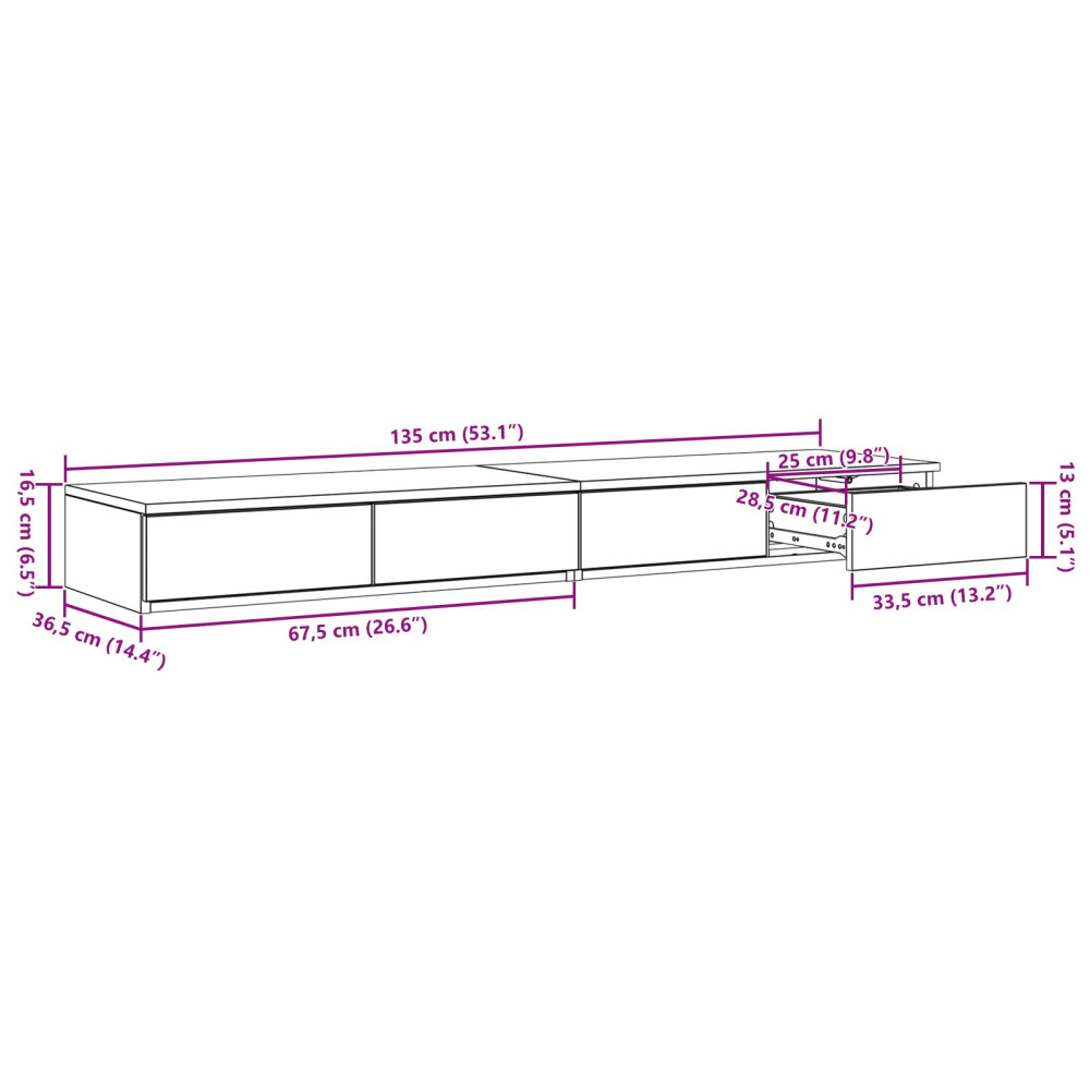 Produktbild för Sänglådor Betonggrå 135 x 36,5 x 16,5 cm Konstruerat trä