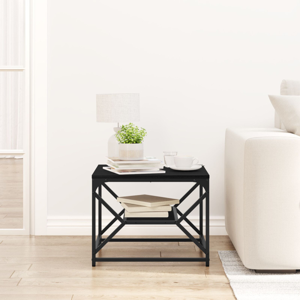 Produktbild för Kaffeebord Svart Ek 51 x 50 x 40 cm Konstruerat trä och stål