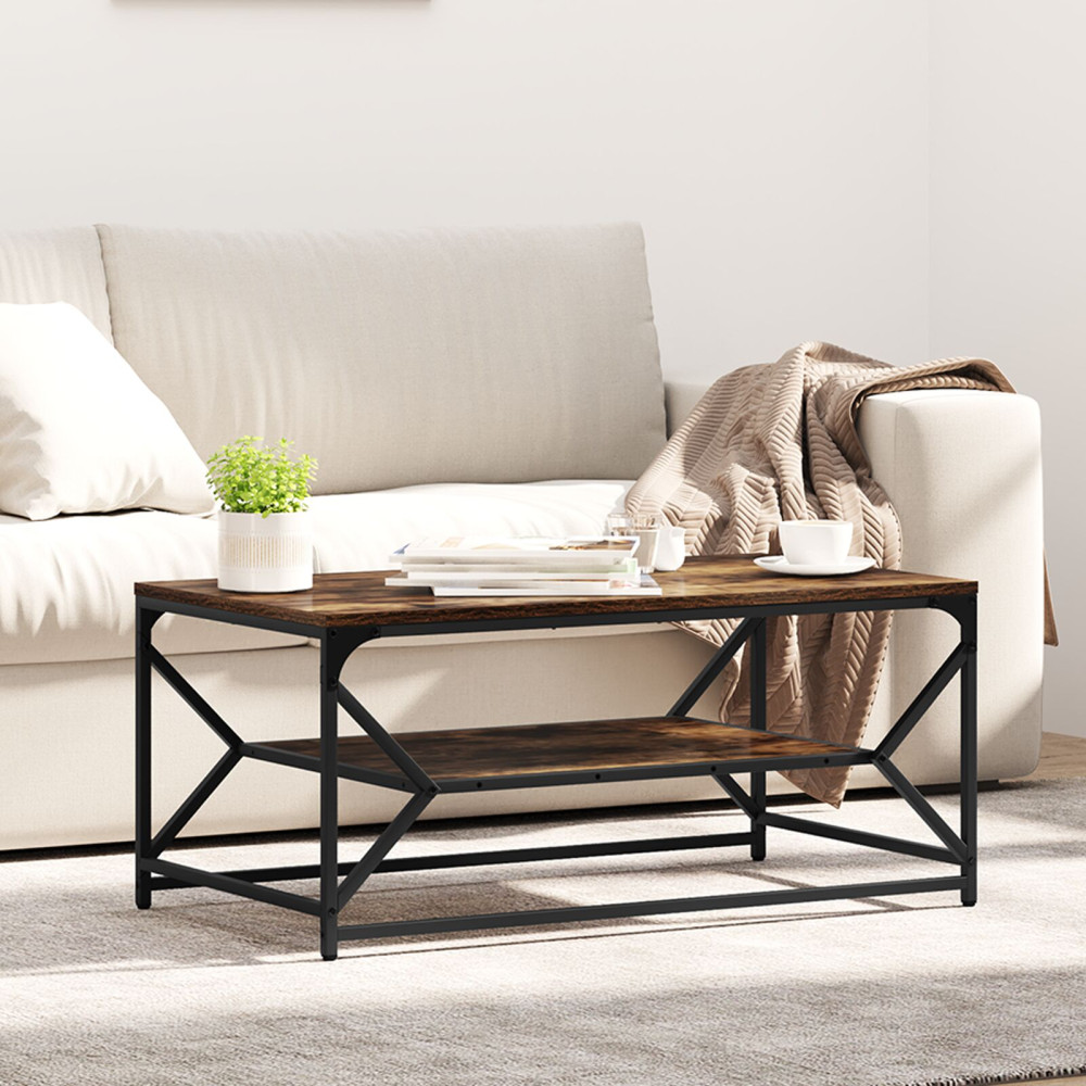 Produktbild för Kaffeebord Rökt ek 90 x 50 x 40 cm Konstruerat trä och stål